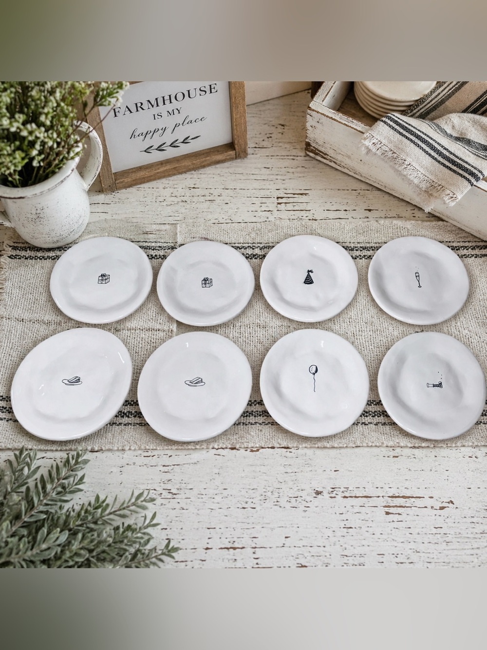 Rae Dunn Vintage Celebrate Dessert Plates, Set of 8